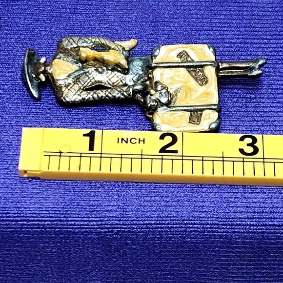 Lady Traveler Brooch Pin ONE OF A KIND Mid-Century Gold-Tone & Enamel RARE VTG - Picture 7 of 8